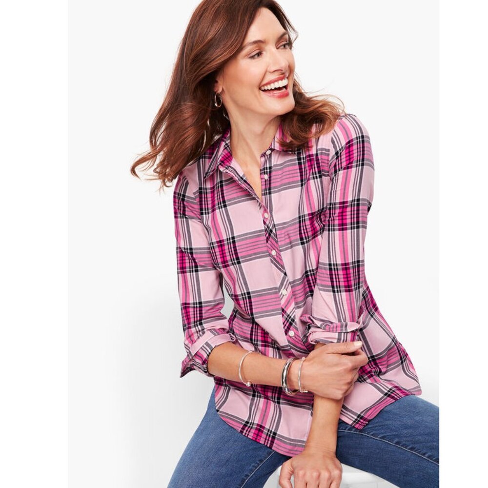 Talbots Pink Plaid Button-Down Shirt